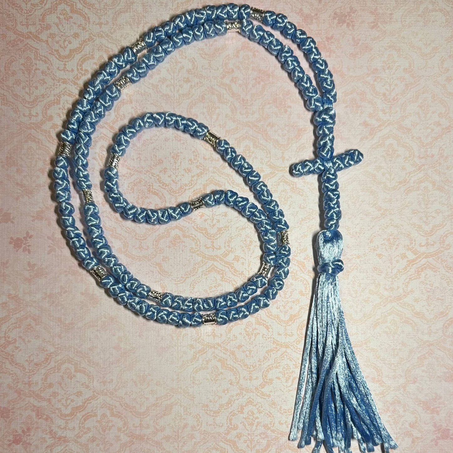 blue 150-knot Orthodox prayer rope (satin) chotki komboskini