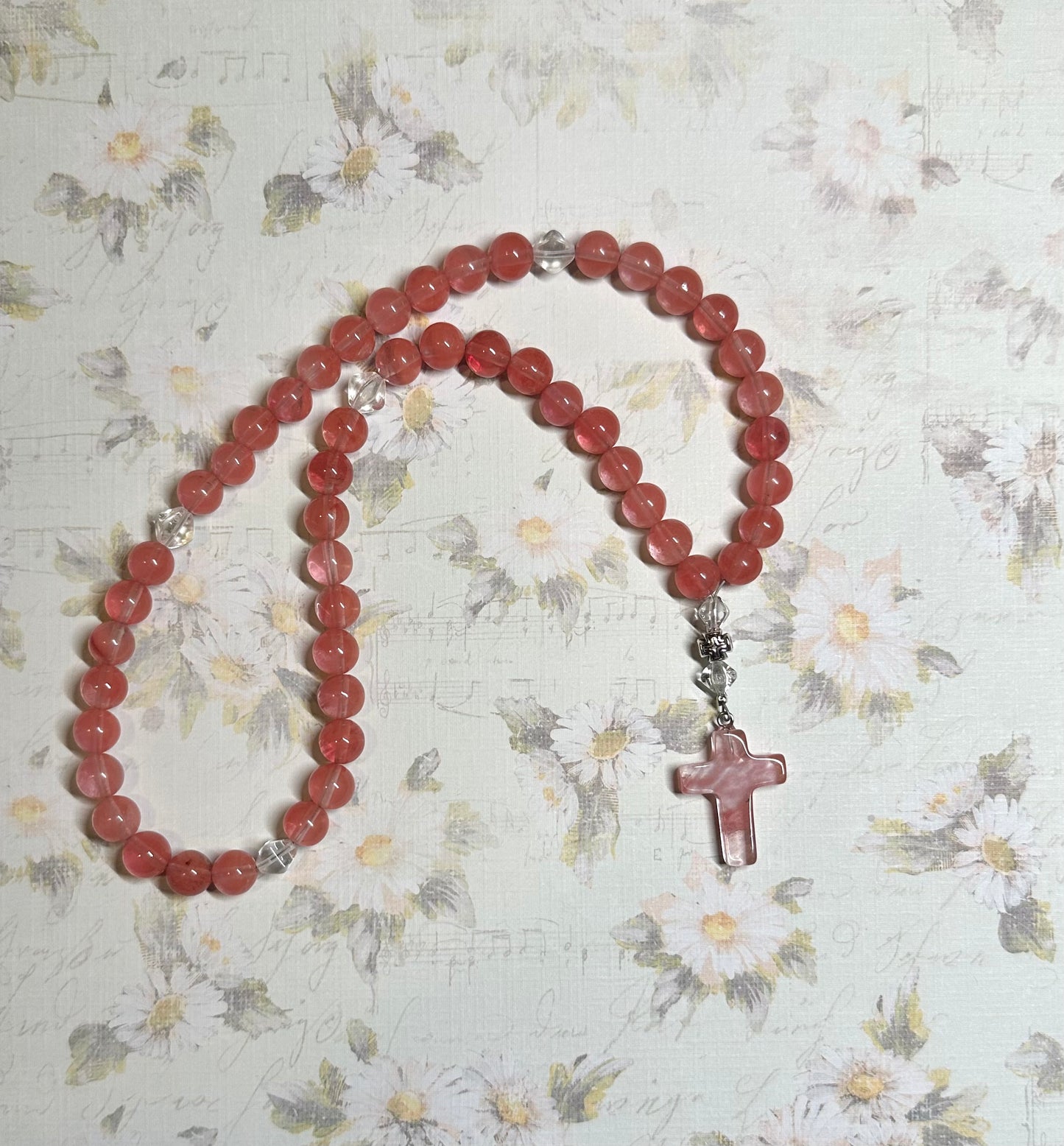 Cherry "quartz" glass 50-bead prayer rope chotki