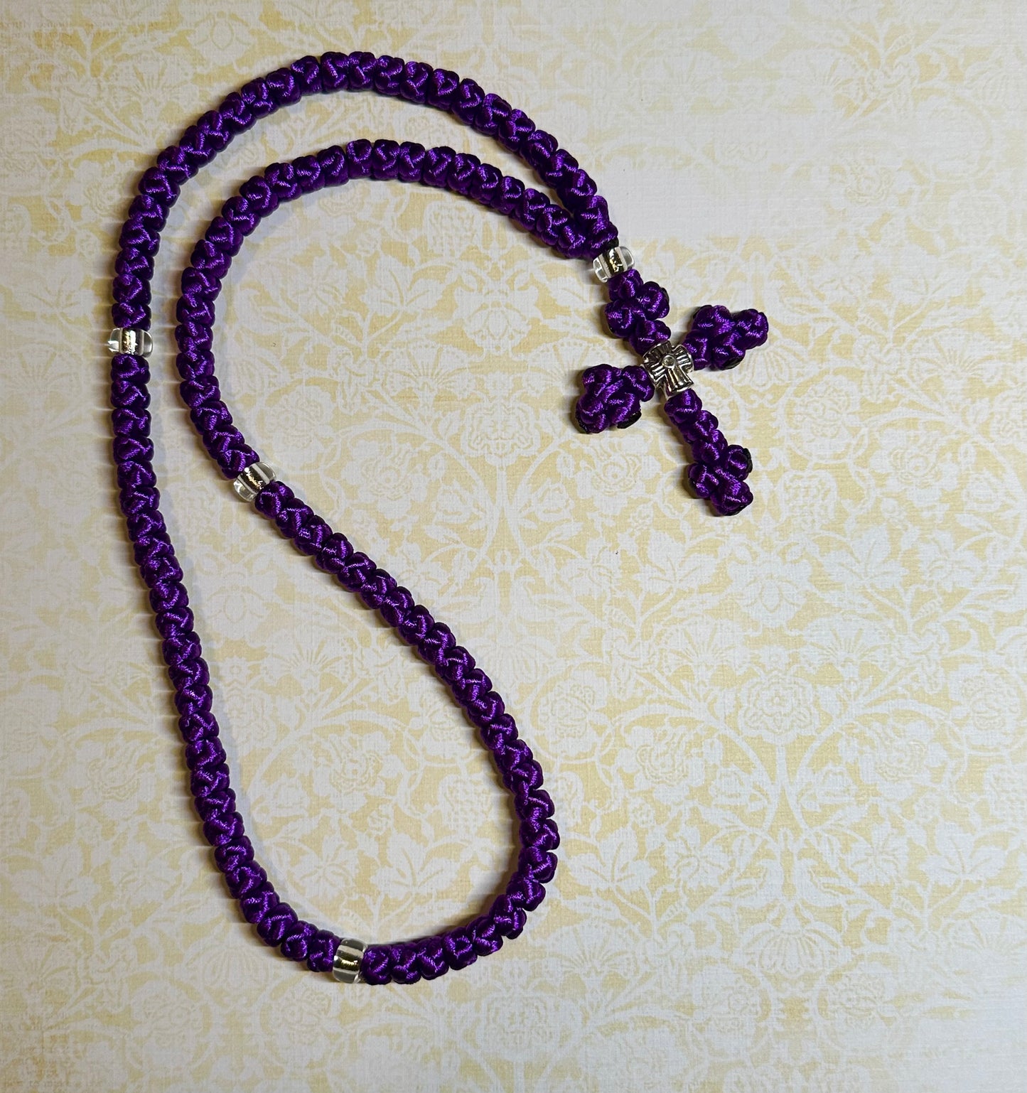 100-knot Orthodox prayer rope (satin) chotki komboskini with budded cross