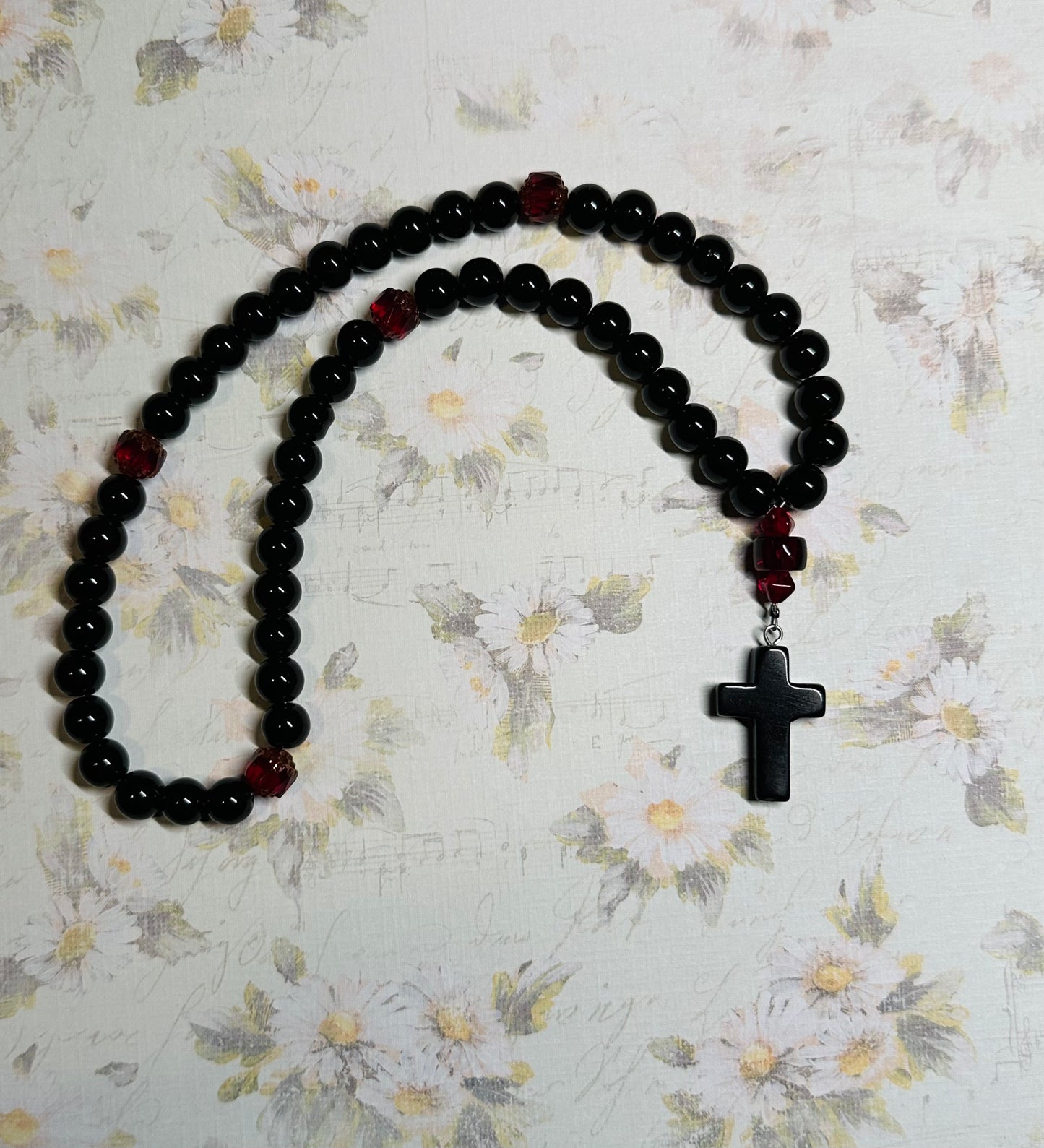 Black obsidian natural gemstone 50 bead prayer rope chotki w/ cathedral beads
