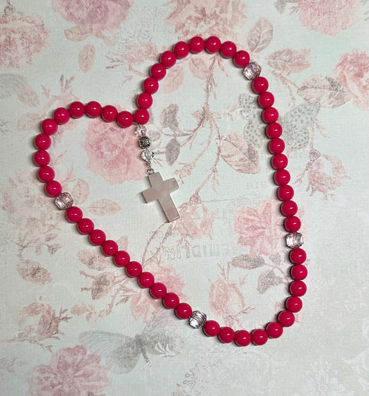 Fuchsia 50-bead (Preciosa glass w/ cathedral spacers) prayer rope chotki