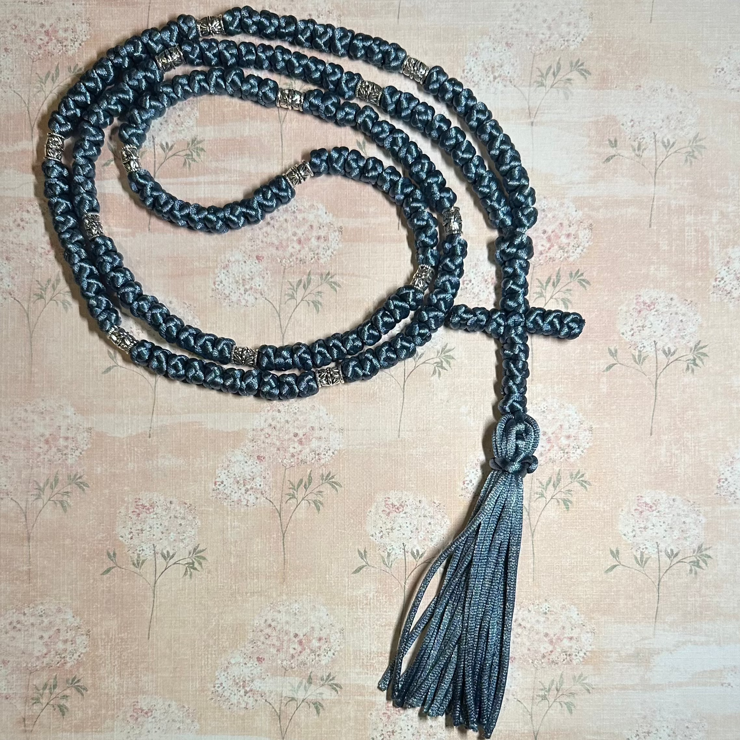 blue 150-knot Orthodox prayer rope (satin) chotki komboskini