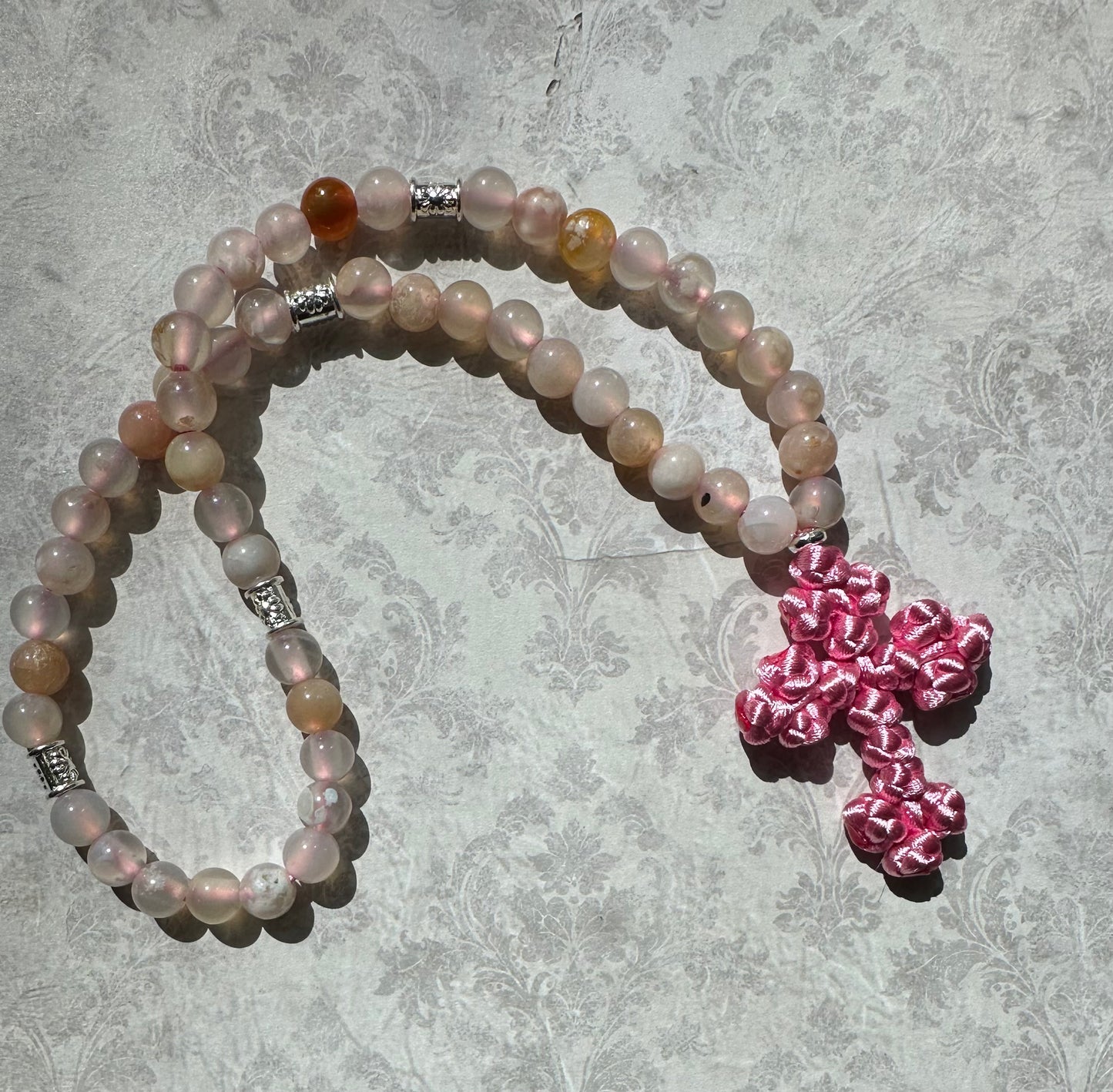 Flower agate gemstone beaded prayer rope chotki