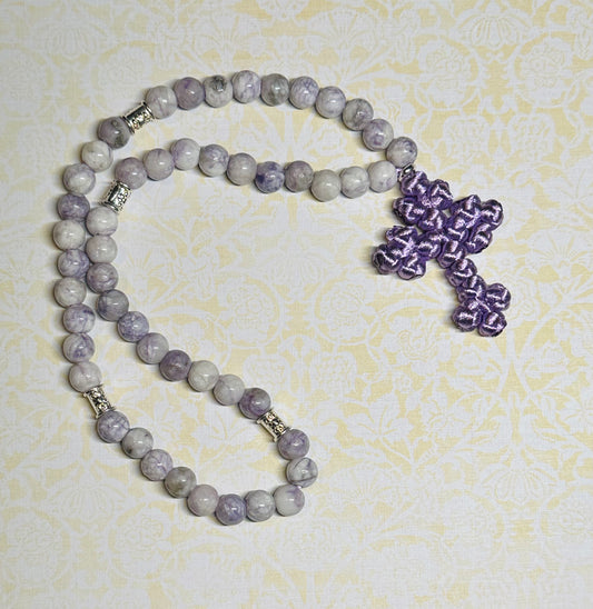 Tiffany jasper gemstone beaded prayer rope chotki with knotted cross