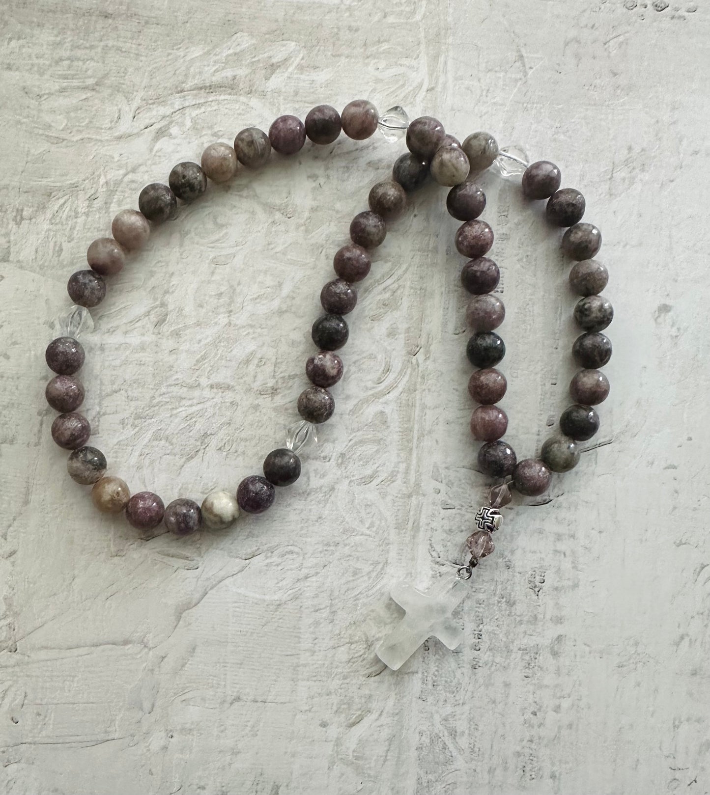 Gray lilac stone bead prayer rope chotki