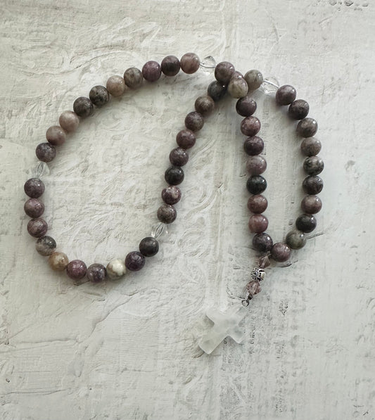 Gray lilac stone bead prayer rope chotki