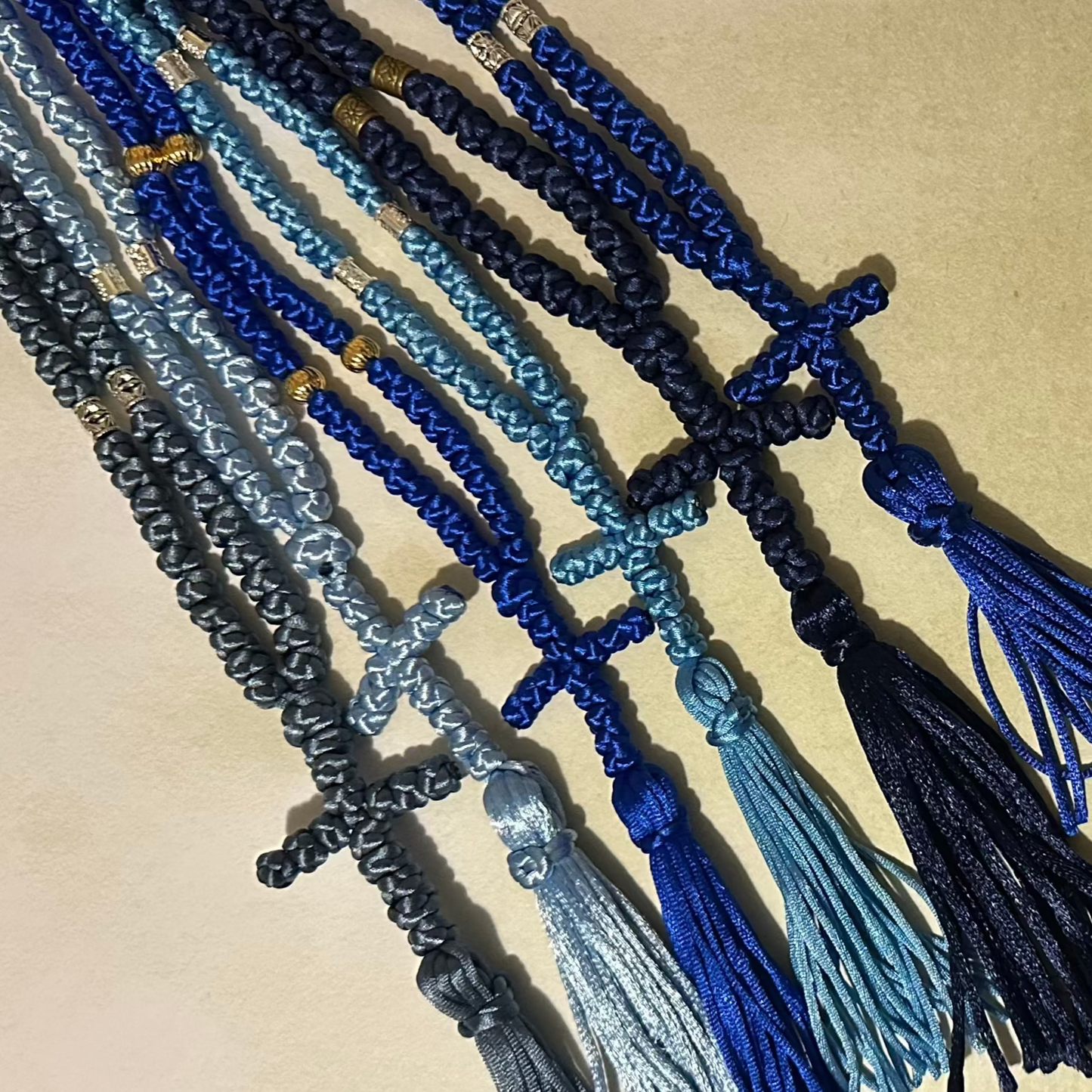 blue 150-knot Orthodox prayer rope (satin) chotki komboskini