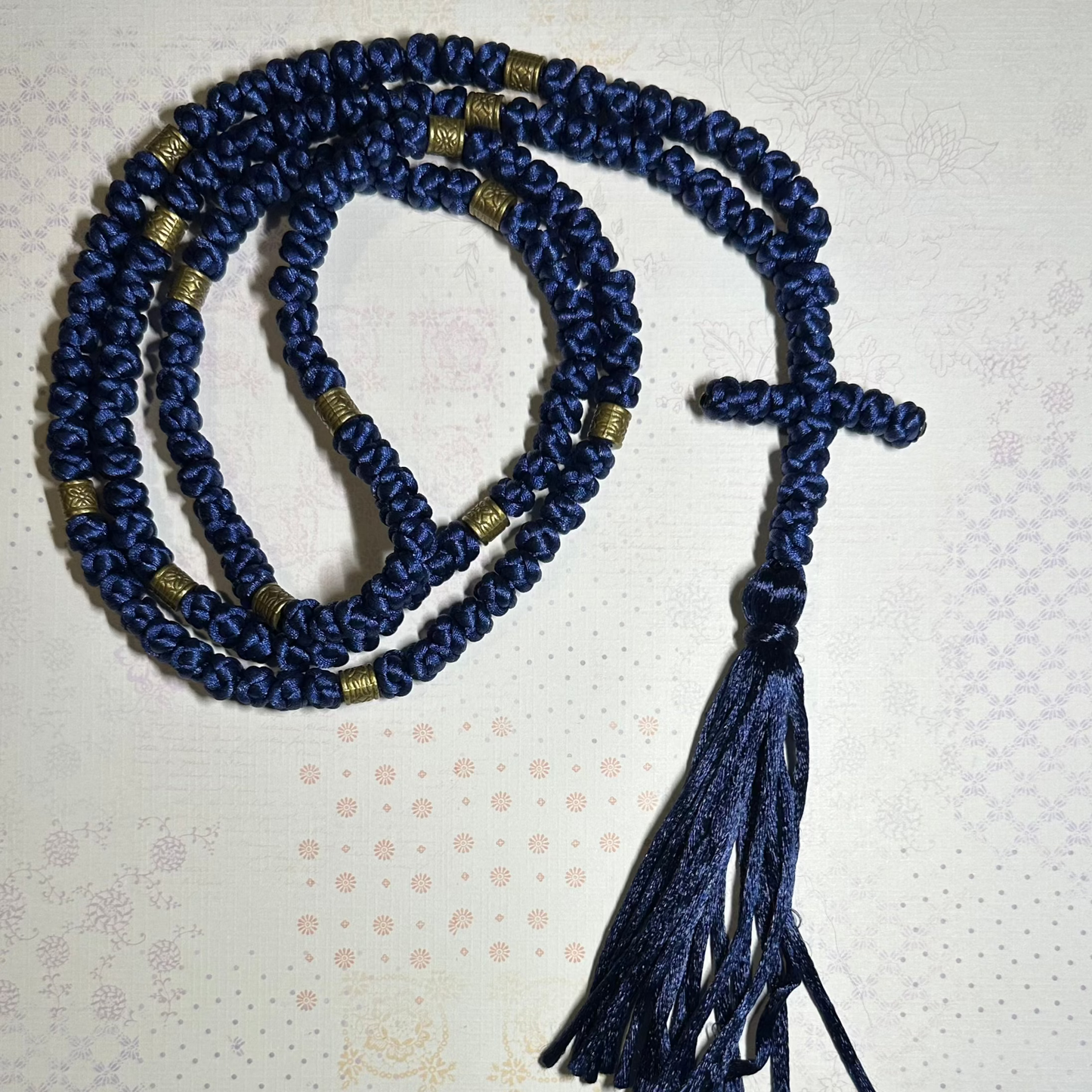 blue 150-knot Orthodox prayer rope (satin) chotki komboskini