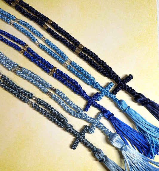 blue 150-knot Orthodox prayer rope (satin) chotki komboskini