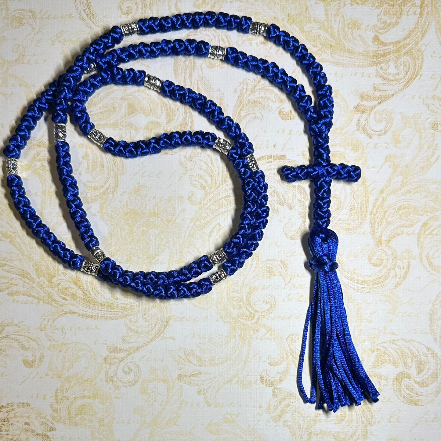 blue 150-knot Orthodox prayer rope (satin) chotki komboskini