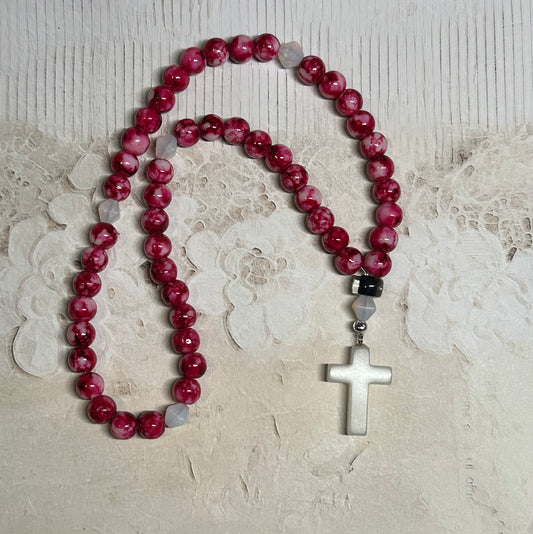 Dark rose "marble" Beaded glass “gemstone” prayer rope chotki