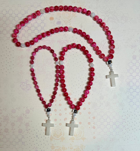 Hot pink and red glass bead prayer rope chotki