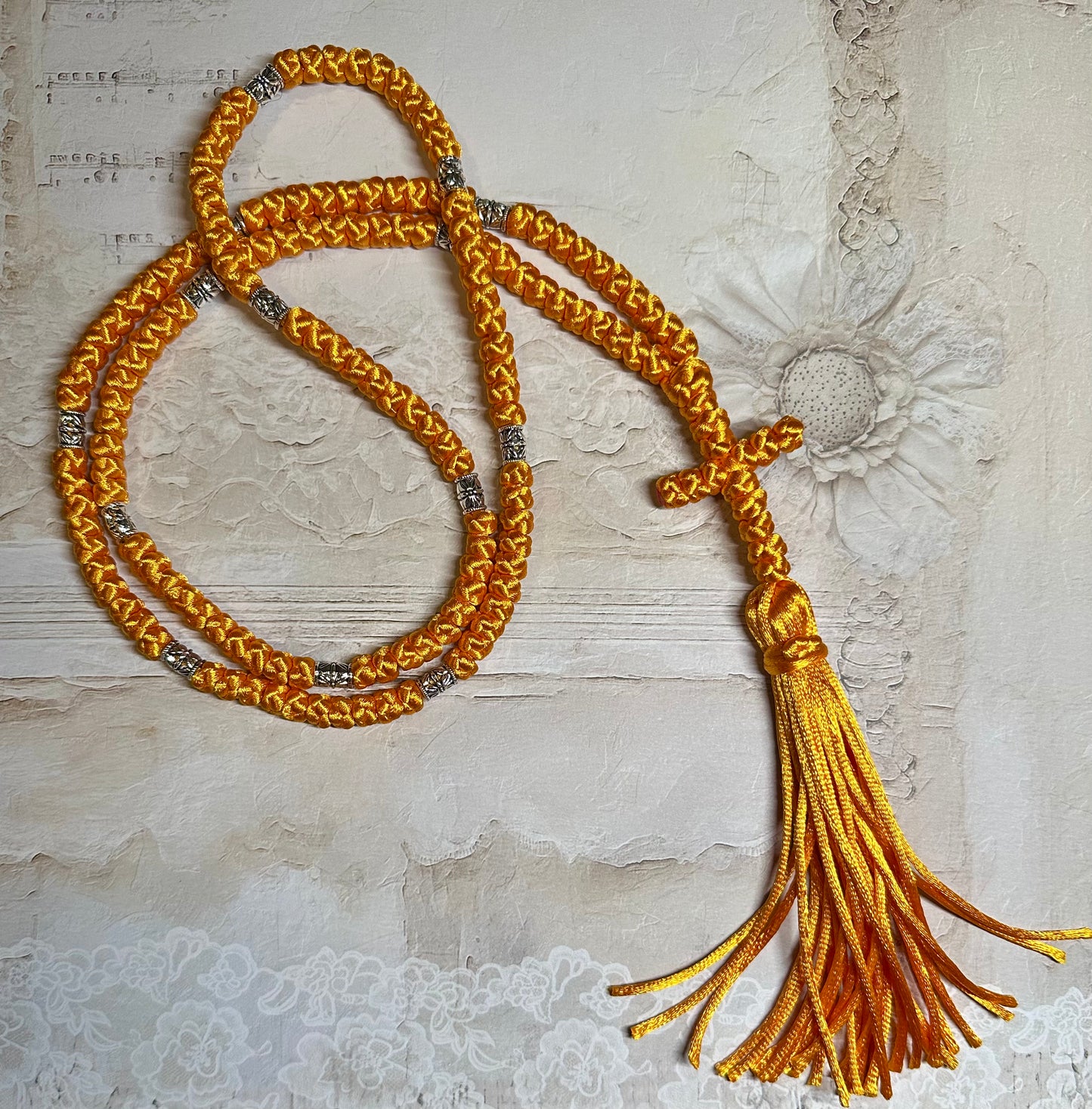 black/green/gold/silver/white/yellow/orange 150-knot Orthodox prayer rope (satin) chotki komboskini - MADE TO ORDER