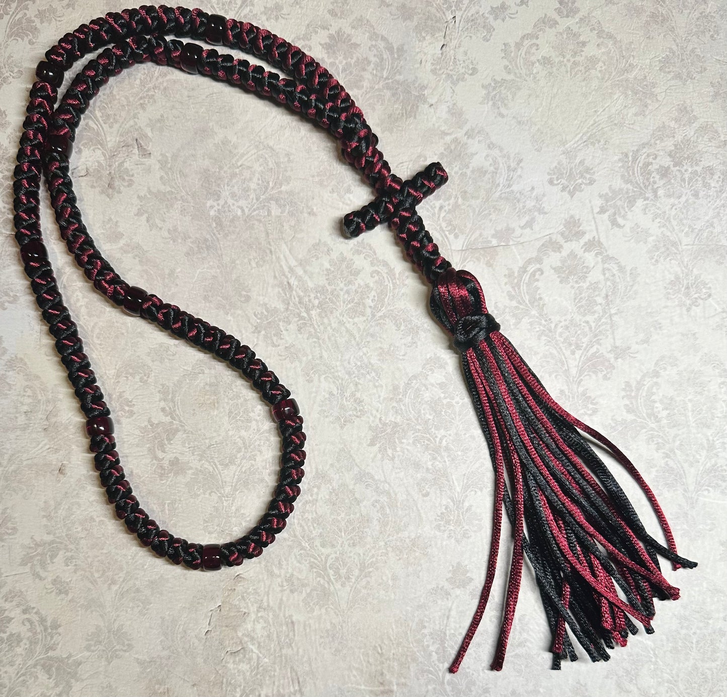 Two-color (intertwined) 30/33/50/100/150-knot Orthodox prayer rope (satin) chotki - MADE TO ORDER