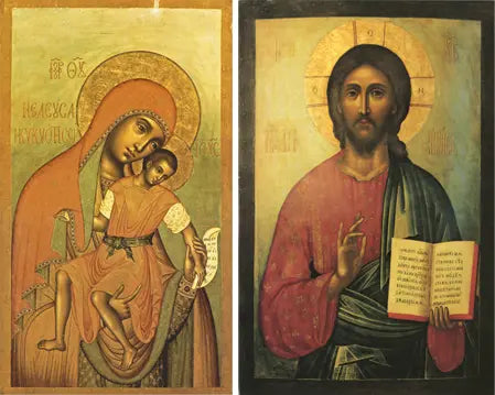 Matched set of icons: Theotokos "Eleusa-Kiksk" & Pantocrator